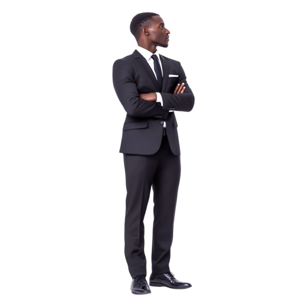 Confident Businessman in Formal Suit Posing with Hands Crossed png