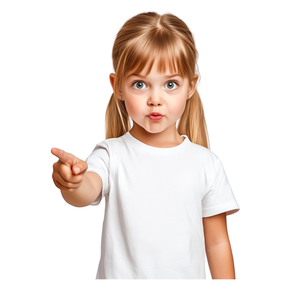 Young Girl with Blonde Hair Expressing Surprise and Curiosity png