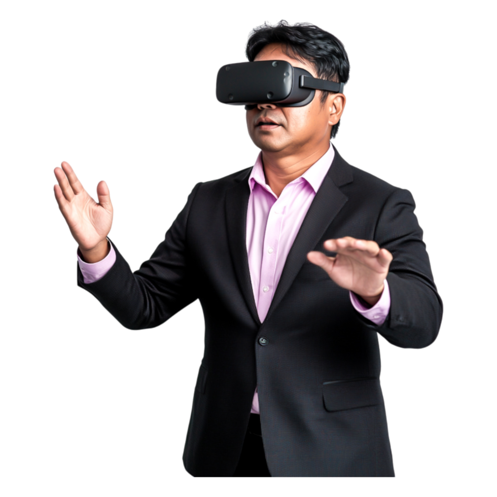 Businessman Using Virtual Reality Headset for Innovative Experience png
