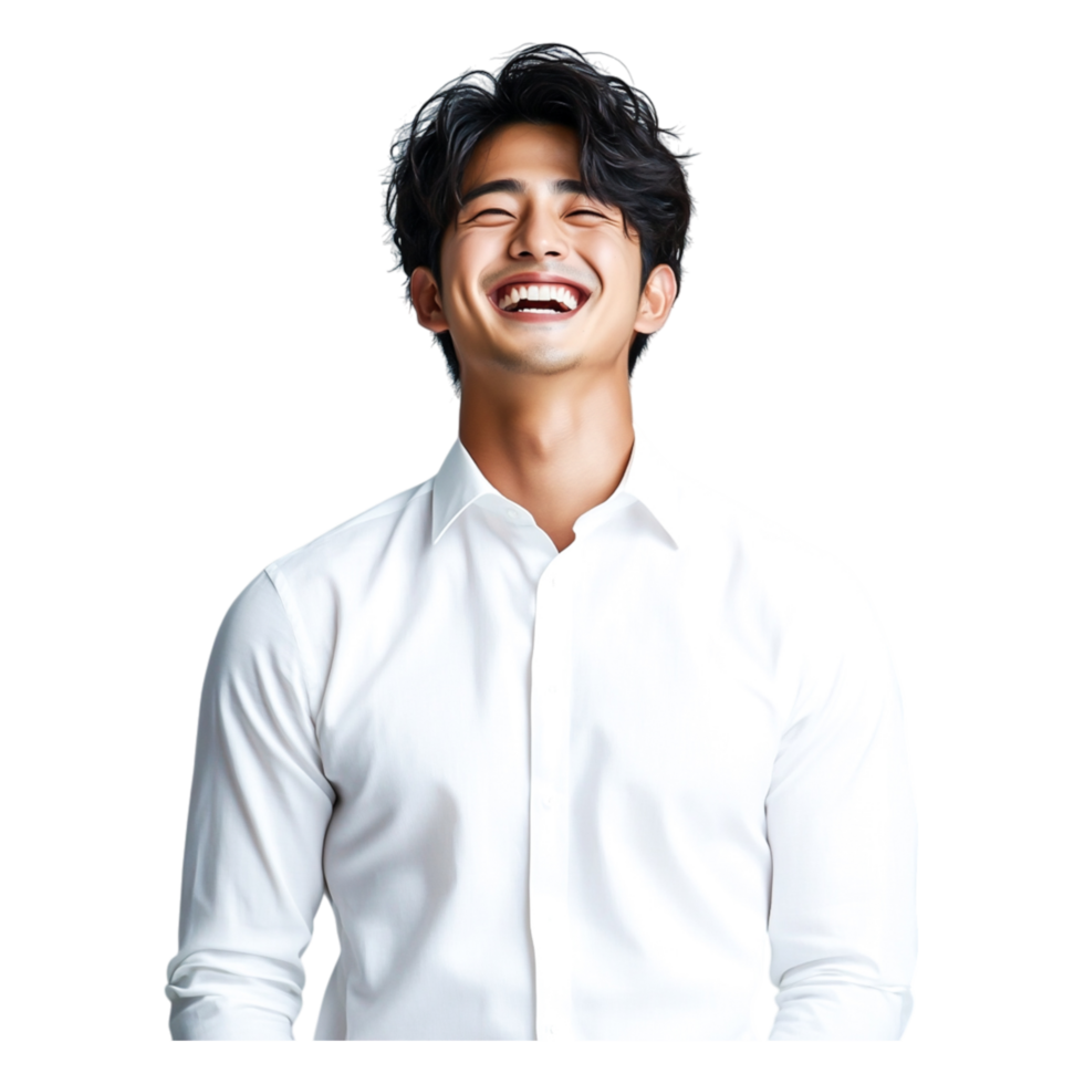 Smiling Young Man in White Shirt with Joyful Expression in Studio png