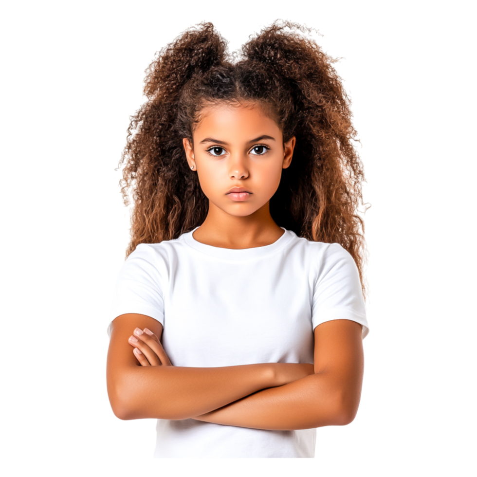 Confident Young Girl with Curly Hair Displaying Determinatind Strength png