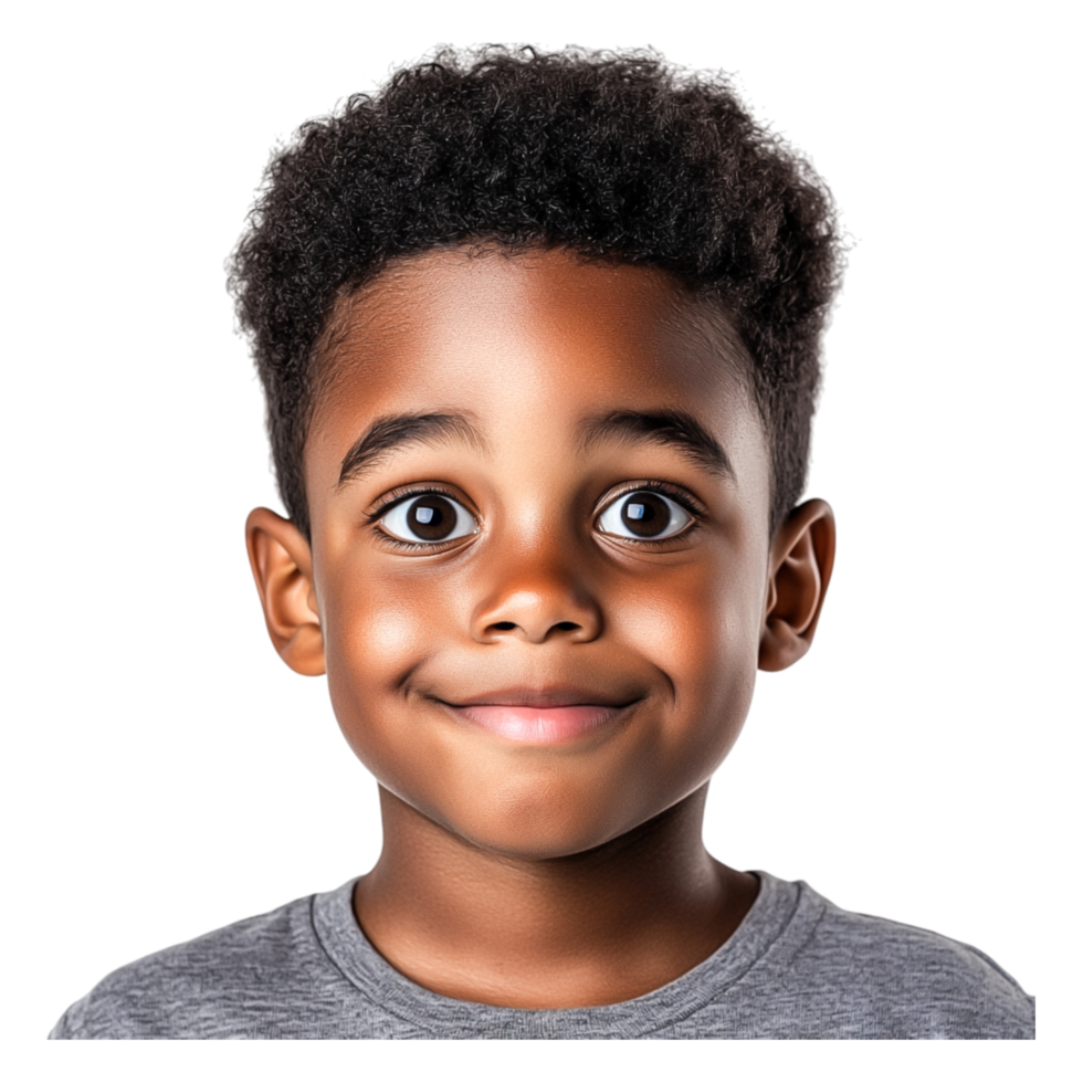 Smiling Young Boy with Bright Eyes and Curly Hair in Portrait View png