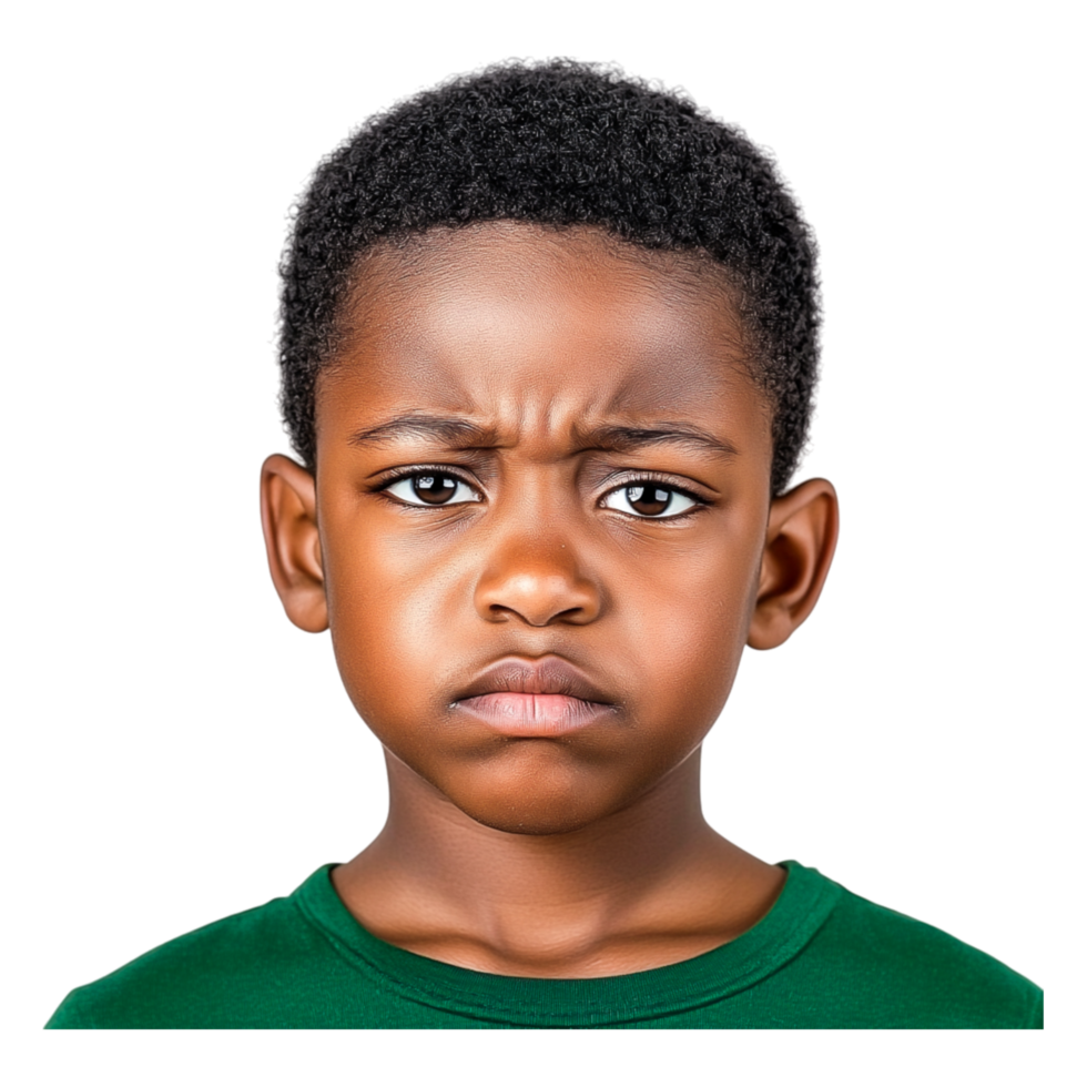 Expressions of Displeasure from a Young Boy with Serious Look png