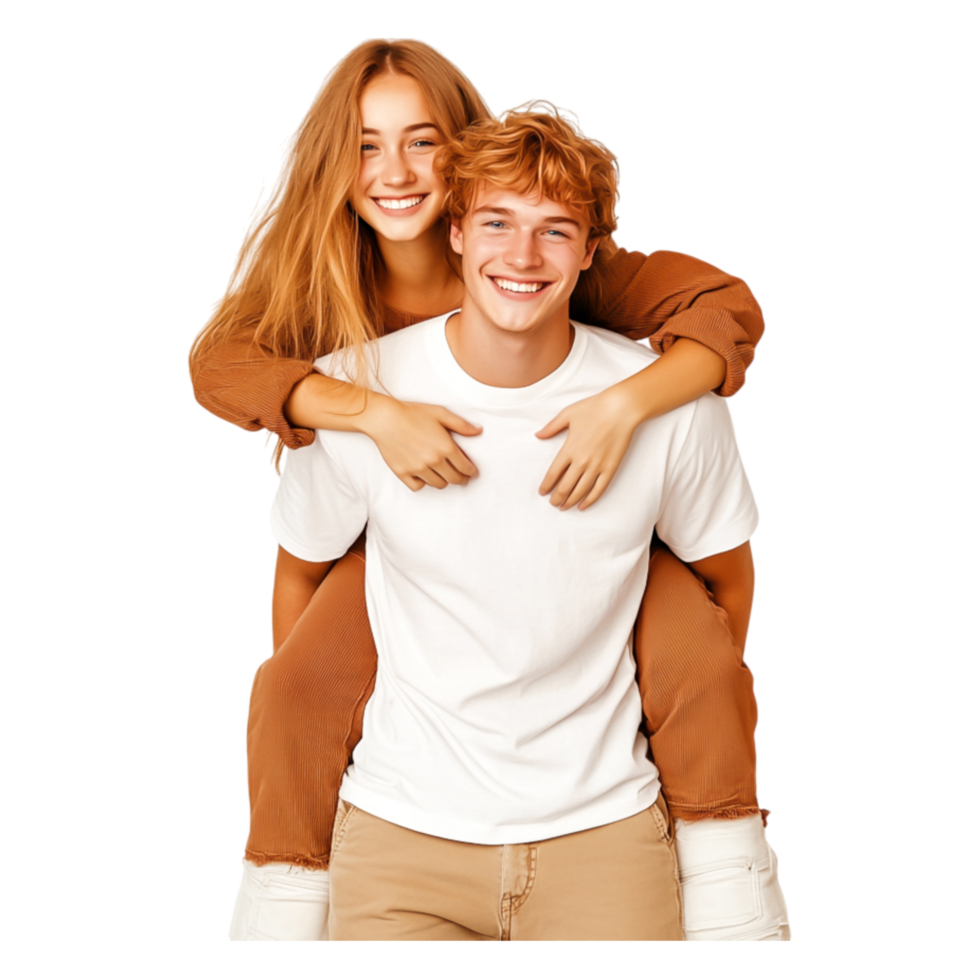 Happy young couple sharing joyful moment with bright smiles together png