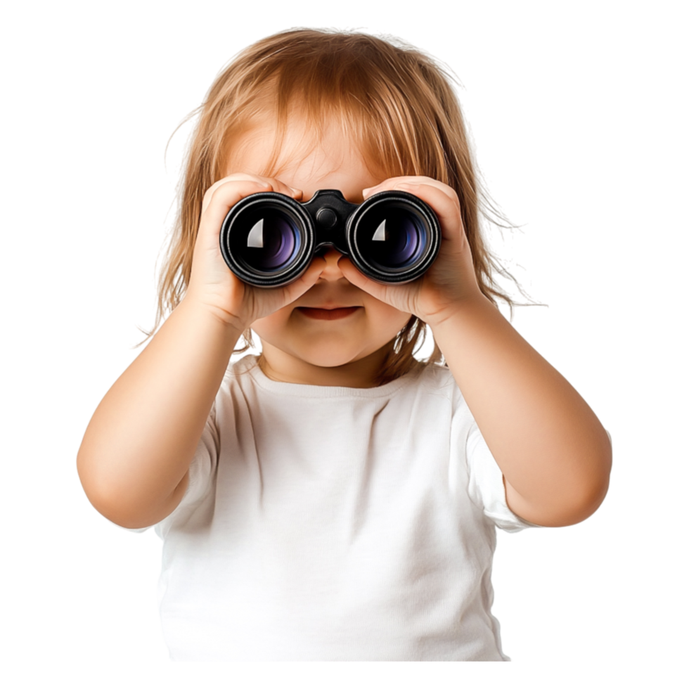 Curious Child with Binoculars Exploring Nature and Adventure png