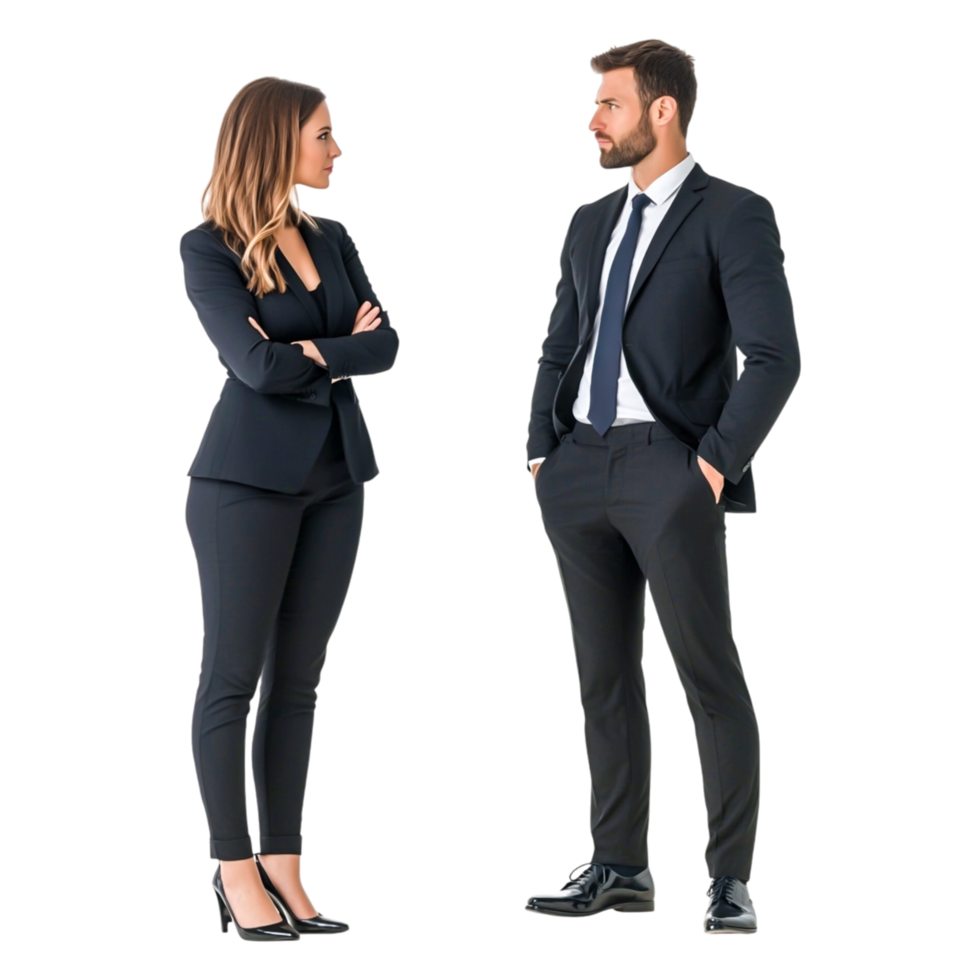 Business Professionals Engaged in Serious Conversation in Office Attire png
