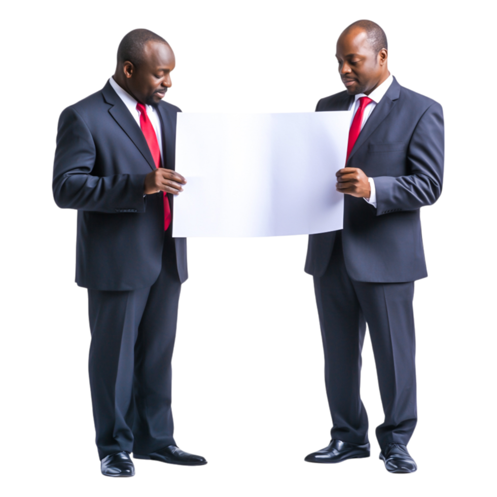 Two Businessmen in Suits Holding Blank Sign for Presentation png