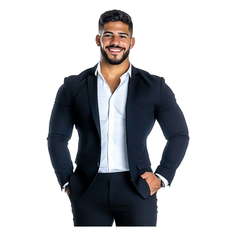 Confident businessman in suit smiling against a png