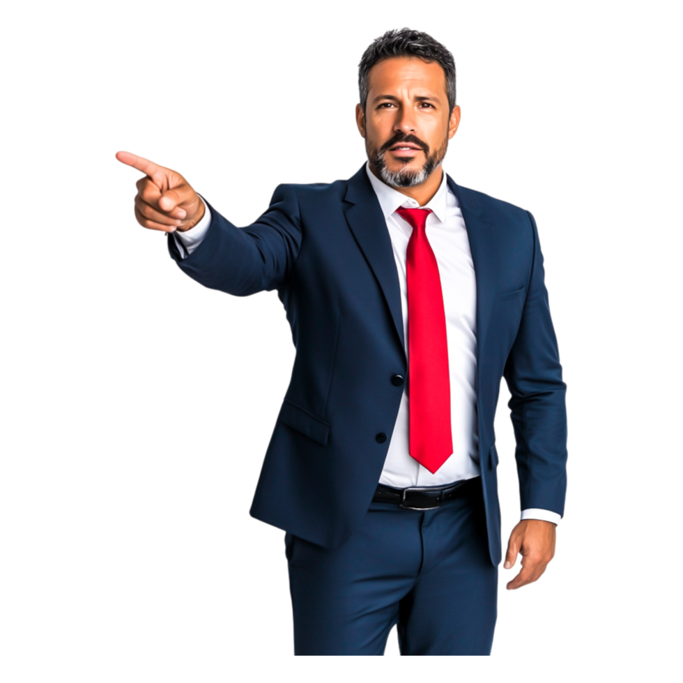Businessman in Suit Pointing Gesture with Confidence and Authority png