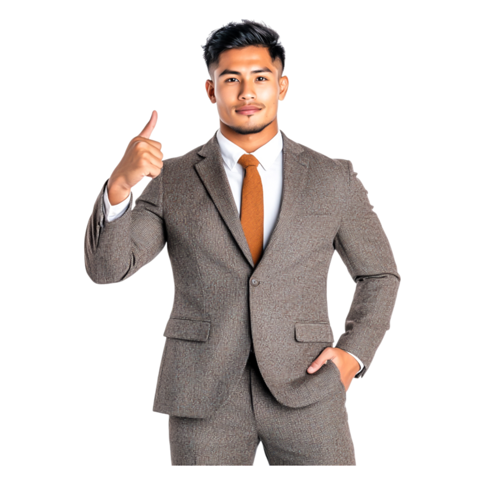 Confident Businessman with Friendly Gesture in Professional Suit png