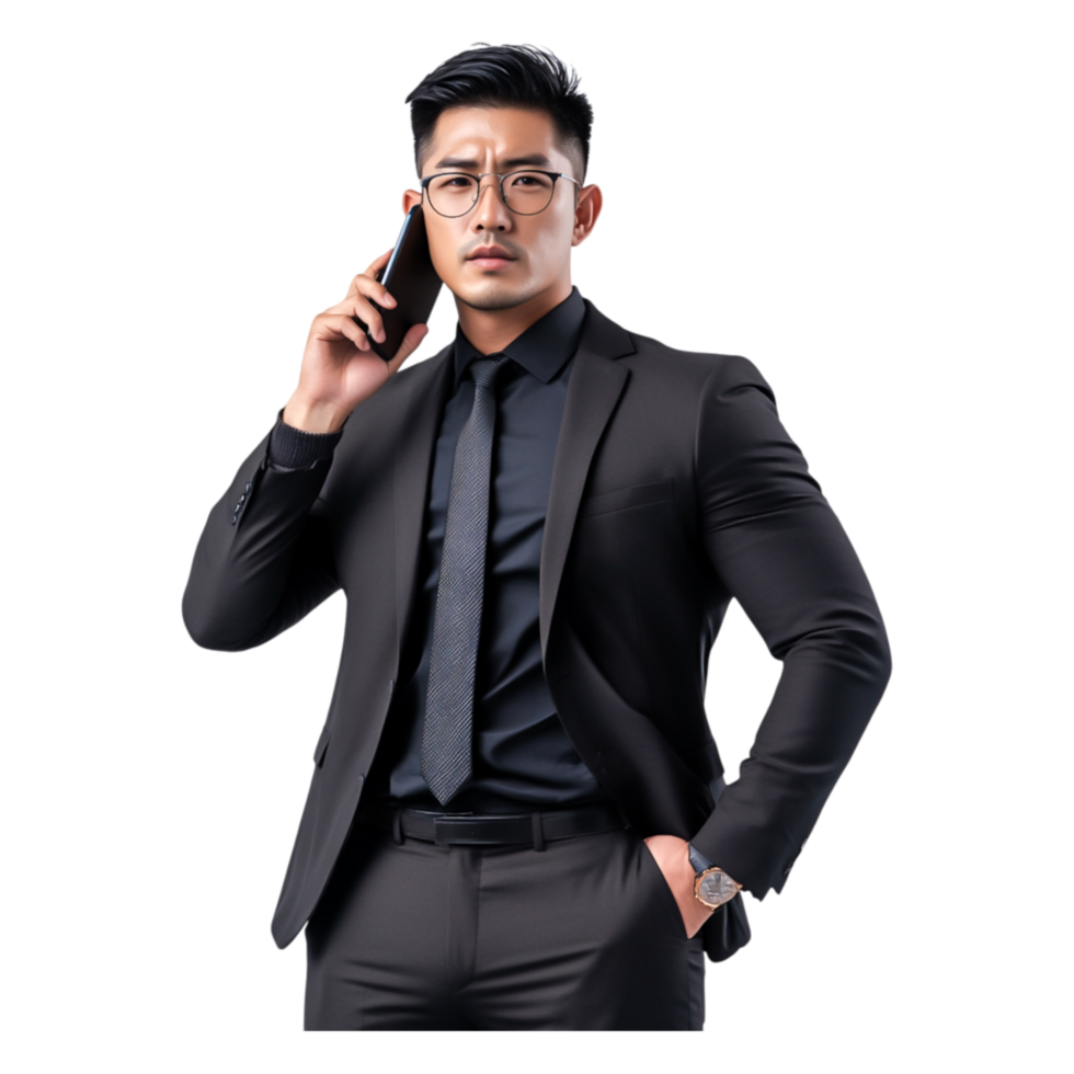 Confident Businessman Making Phone Call in Stylish Suit png