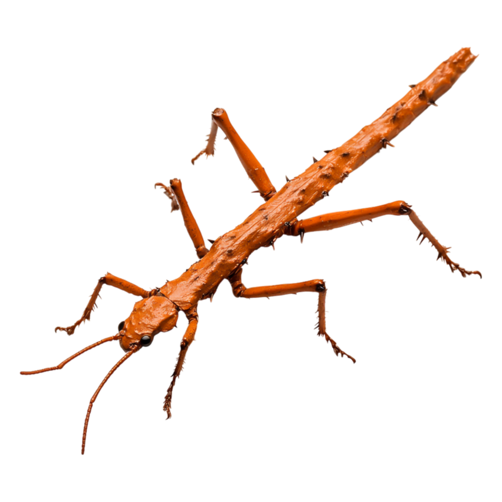 Orange Stick Insect Crawling Surface in Natural Habitat png