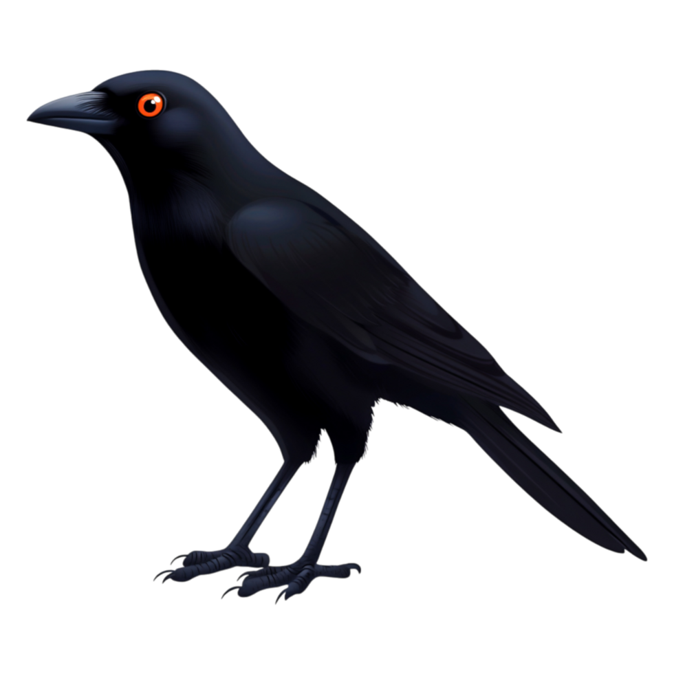 Realistic black bird with striking orange eye plain background png