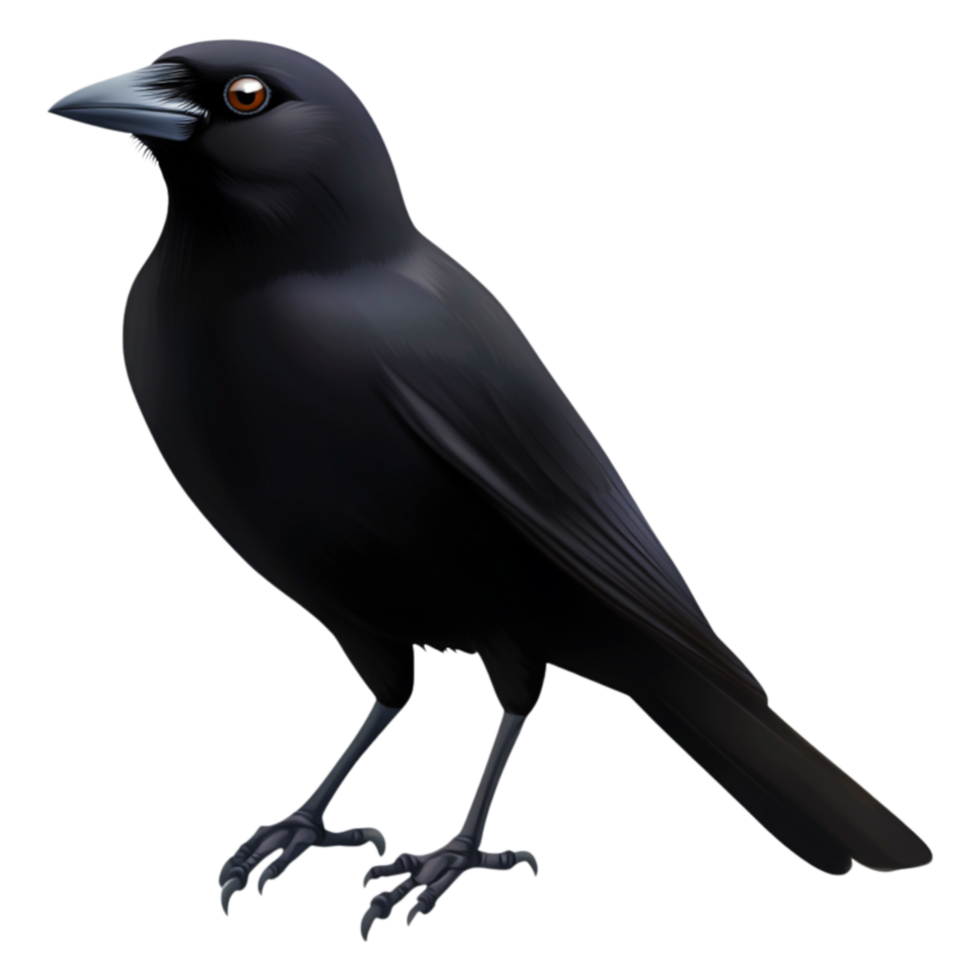 Detailed Illustration of a Black Bird with Striking Features png