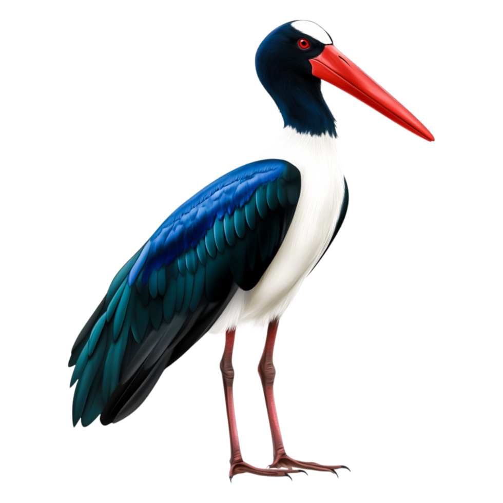 Colorful and Majestic Bird with Long Neck and Bright Red Beak png