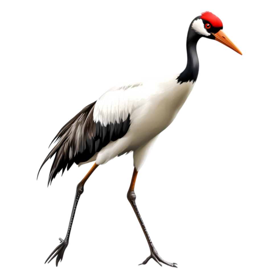 Elegant Crane with Red Crown Walking Gracefully in Nature Scene png