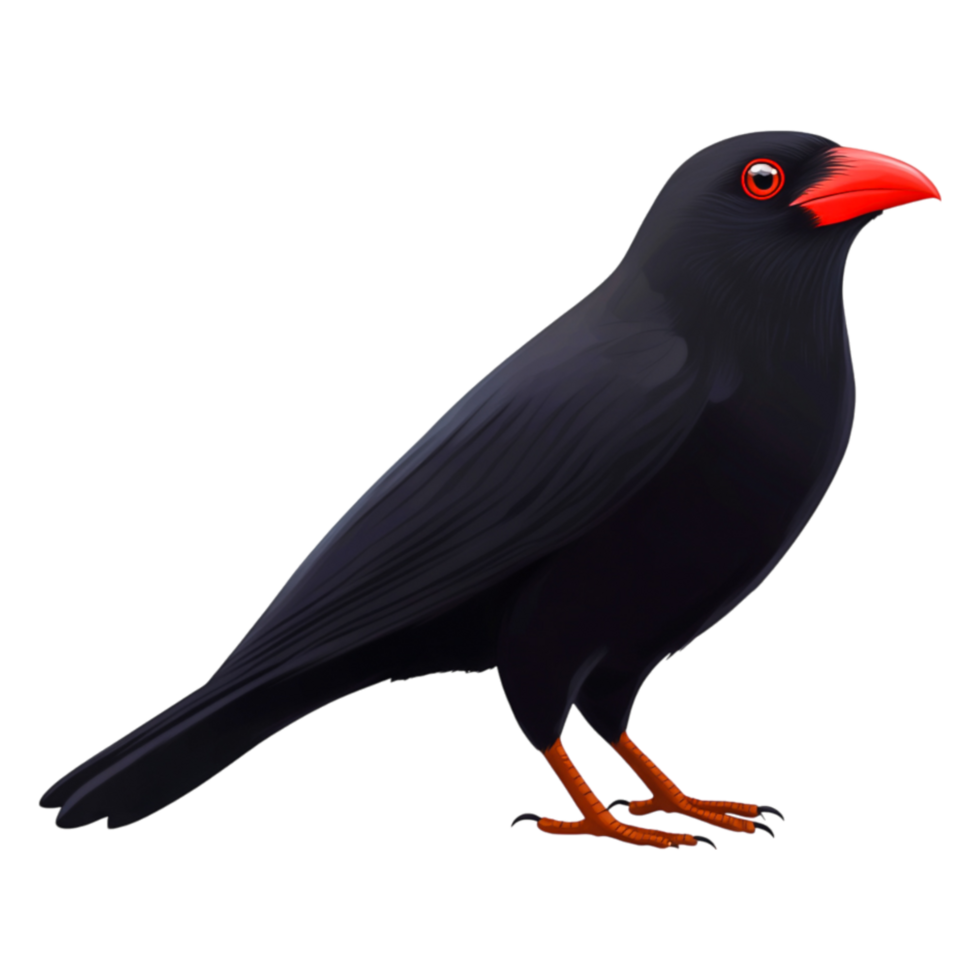 Exotic black bird with vibrant red beak and striking red eyes png