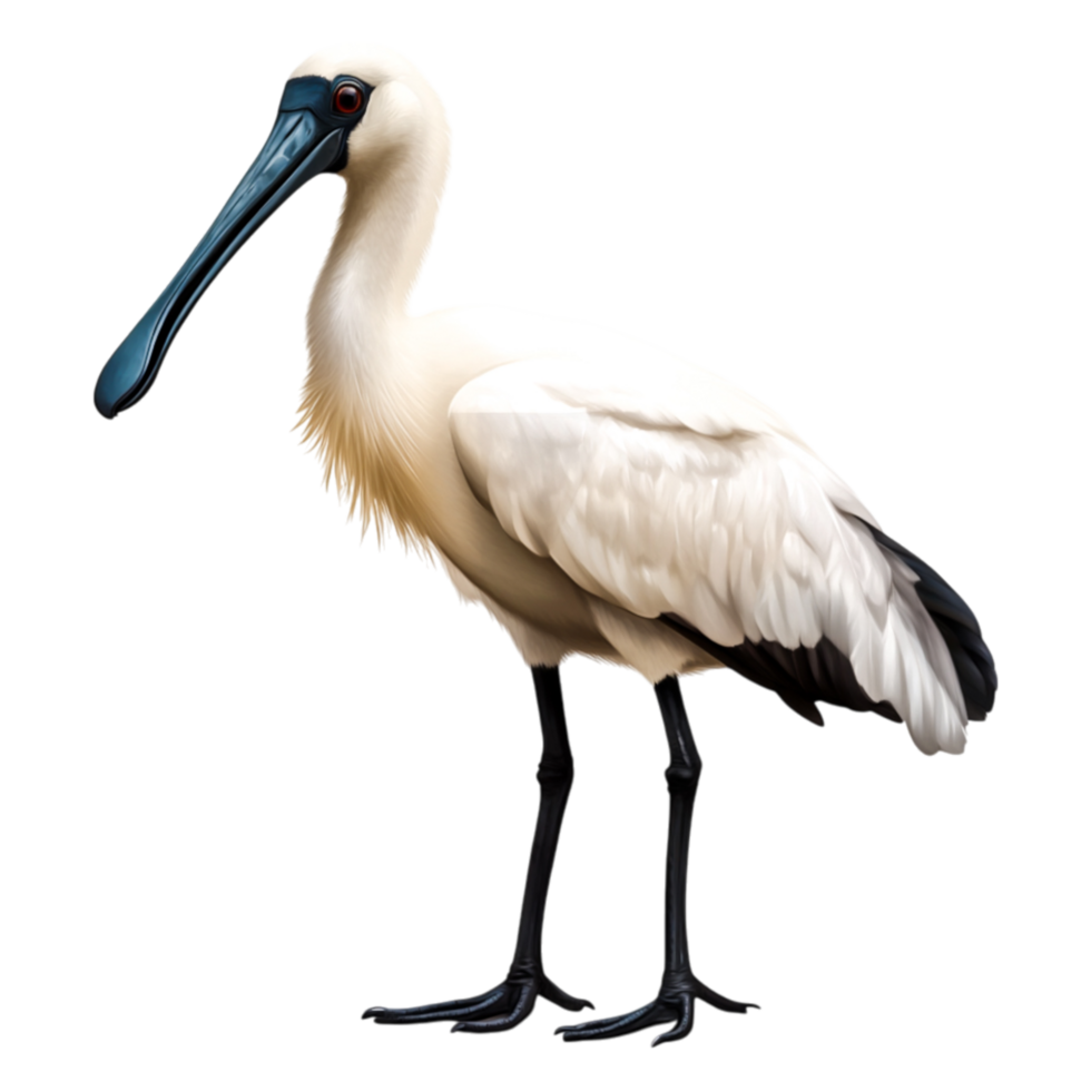 Elegant White Bird with Long Bill Standing on One Leg in Profile png