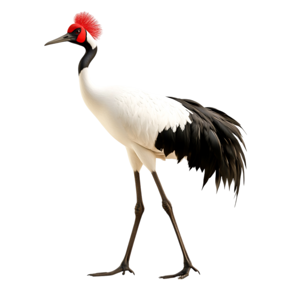 Elegant Red-Crowned Crane Walking in Natural Habitat png