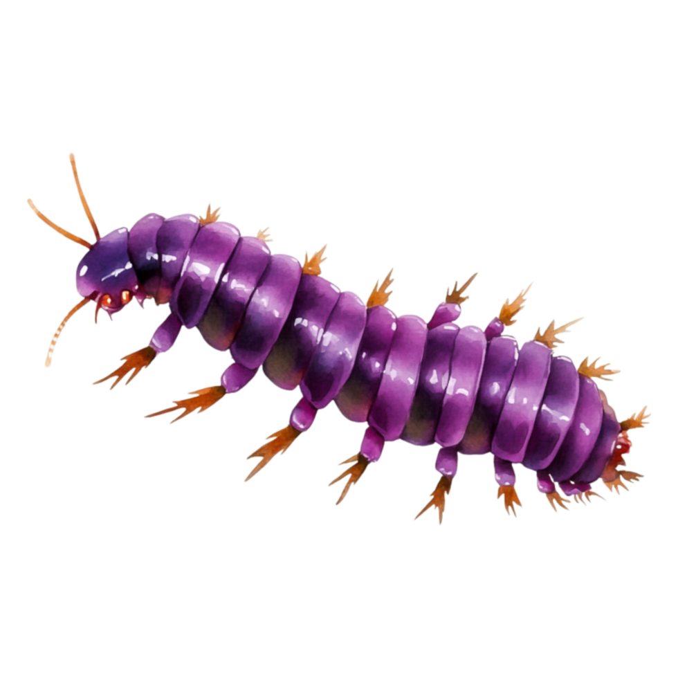 Colorful Purple Caterpillar with Detailed Segments on png