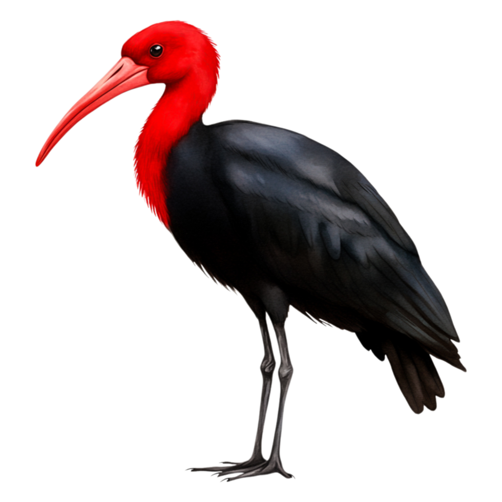 Vibrant Red-Headed Black Bird Standing Gracefully on png