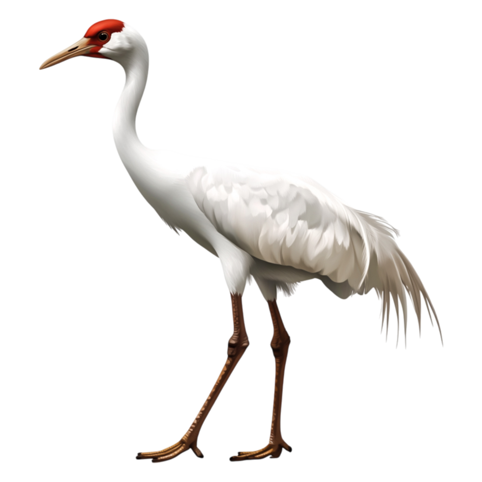 Elegant white crane with red crown standing gracefully in profile png