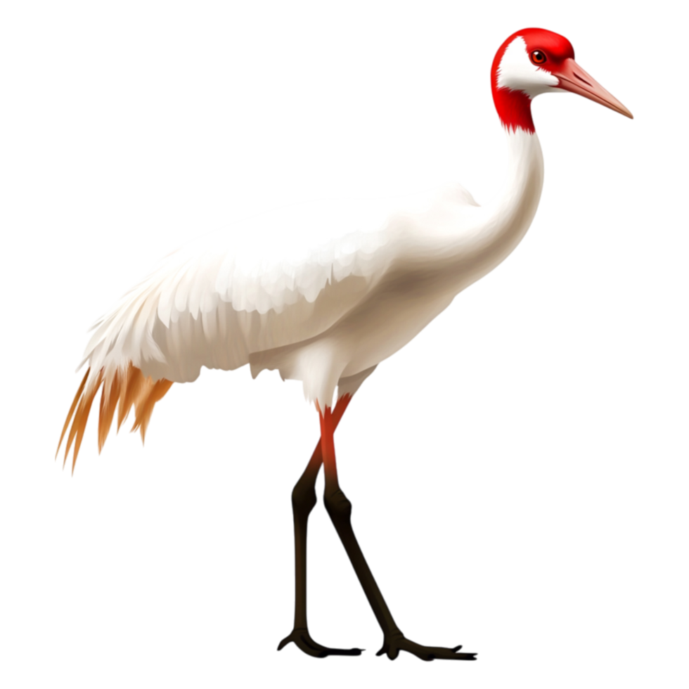 Elegant Crane Standing Gracefully with Red Crown on Head png