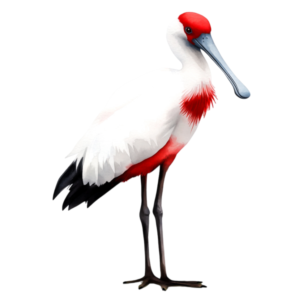 Elegant Spoonbill Bird with White Feathers and Red Accent Colors png