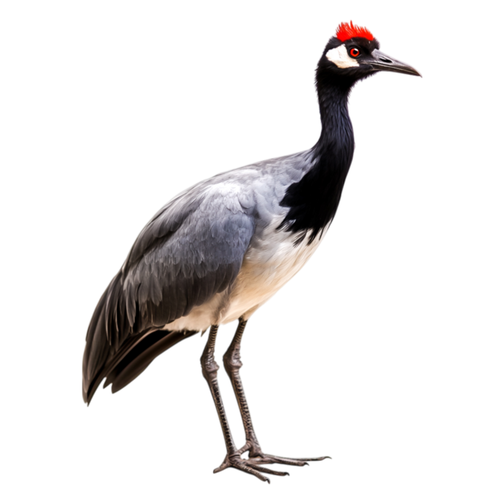 Majestic Bird with Red Crown and Black Plumage in Natural Habitat png