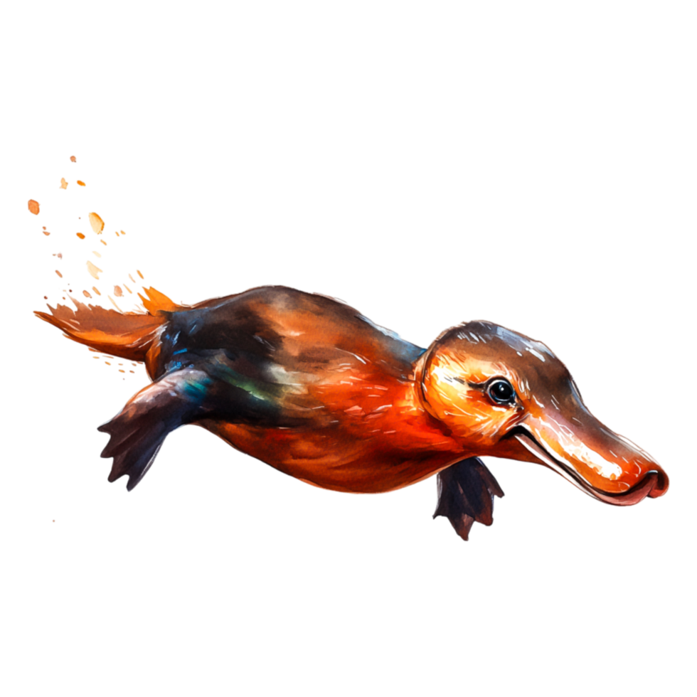 Colorful Illustration of a Platypus Swimming in Clear Water png