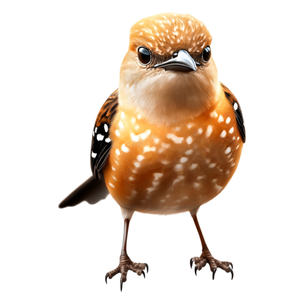 Cute small bird with orange plumage standing on the ground png