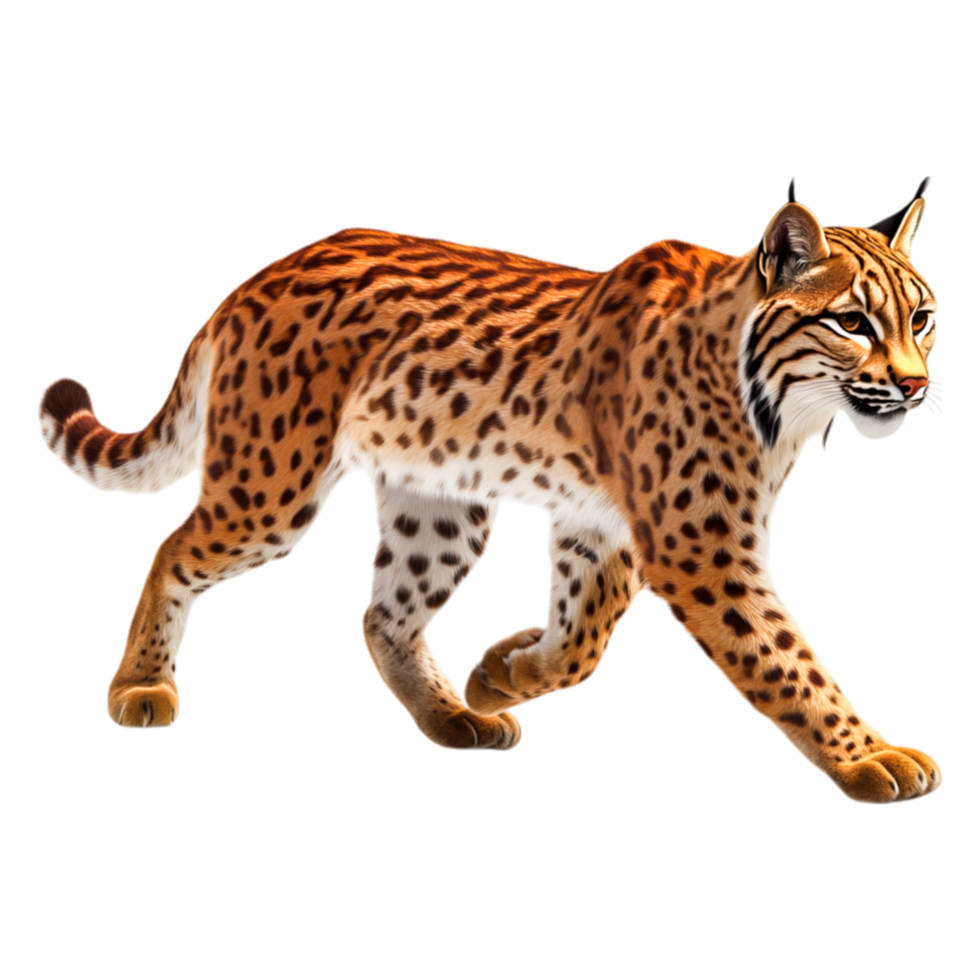 Striking Wild Cat with Spots Walking Gracefully in Natural Setting png