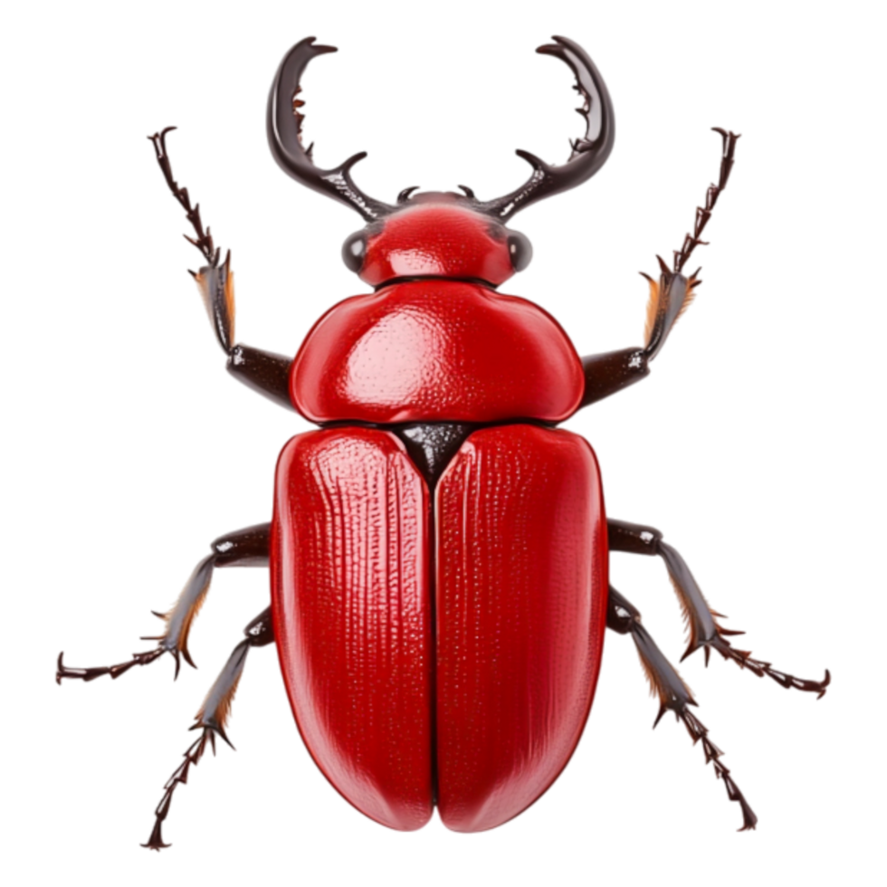 Vibrant Red Beetle with Glossy Shell and Intricate Antennae Details png