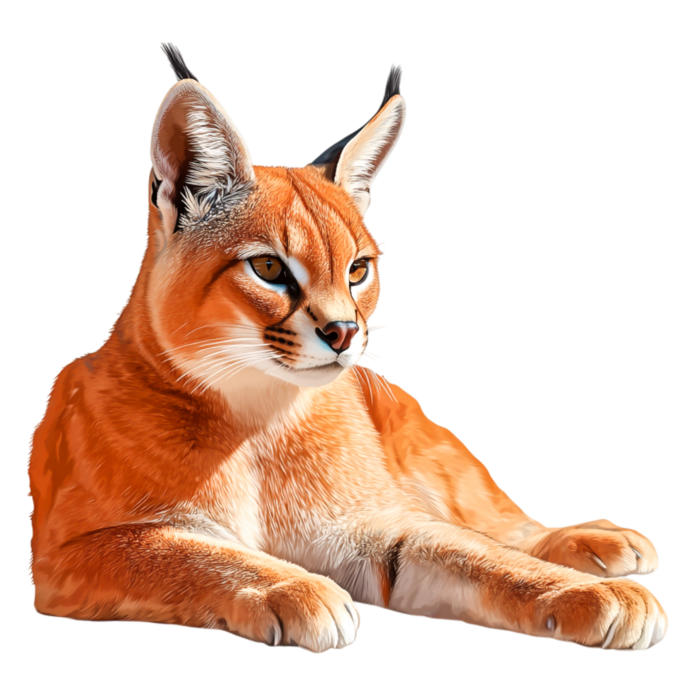 Stunning Caracal Cat Lying Gracefully with Intense Expression png