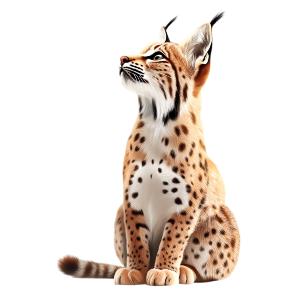 Realistic Lynx Illustration Sitting Alertly in Natural Pose png