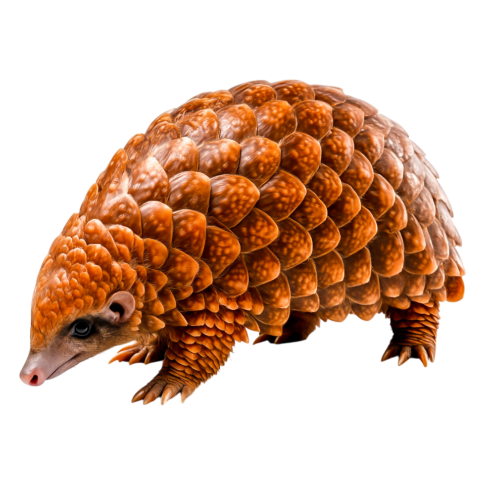 Detailed closeup of a Vibrant Orange Pangolin with Scaly Texture png