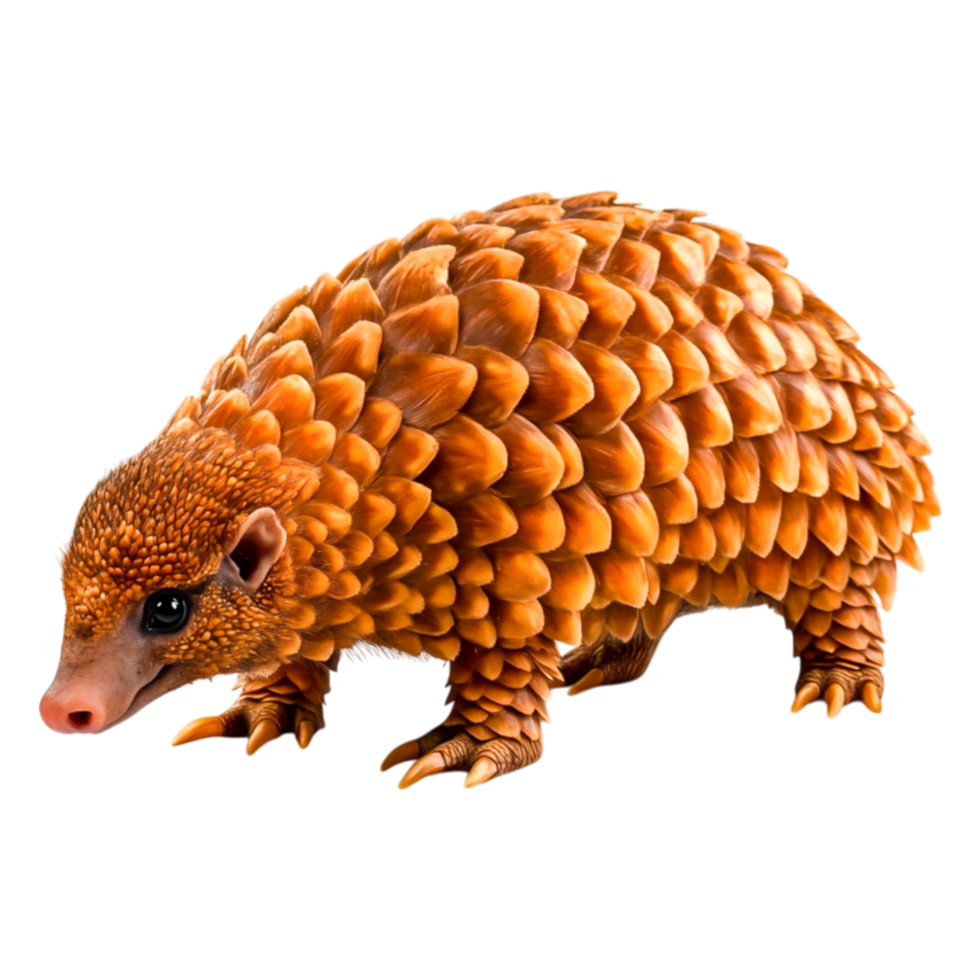 closeup of a unique pangolin with vibrant orange scales png