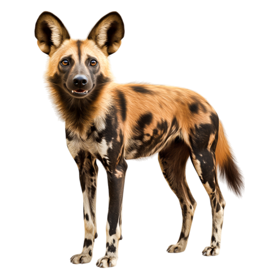 African Wild Dog with Distinctive Coat Posing Against png