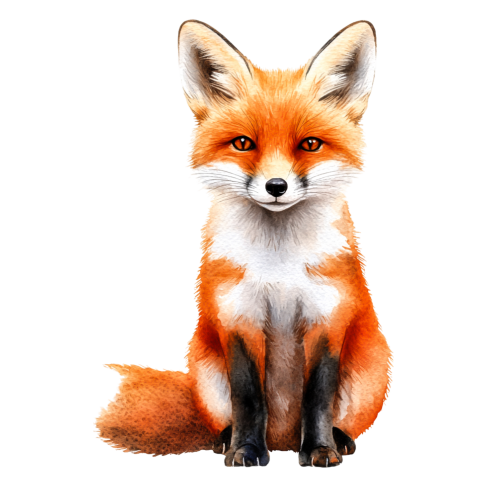 Realistic Illustration of a Fox with Vibrant Orange Fur and Eyes png