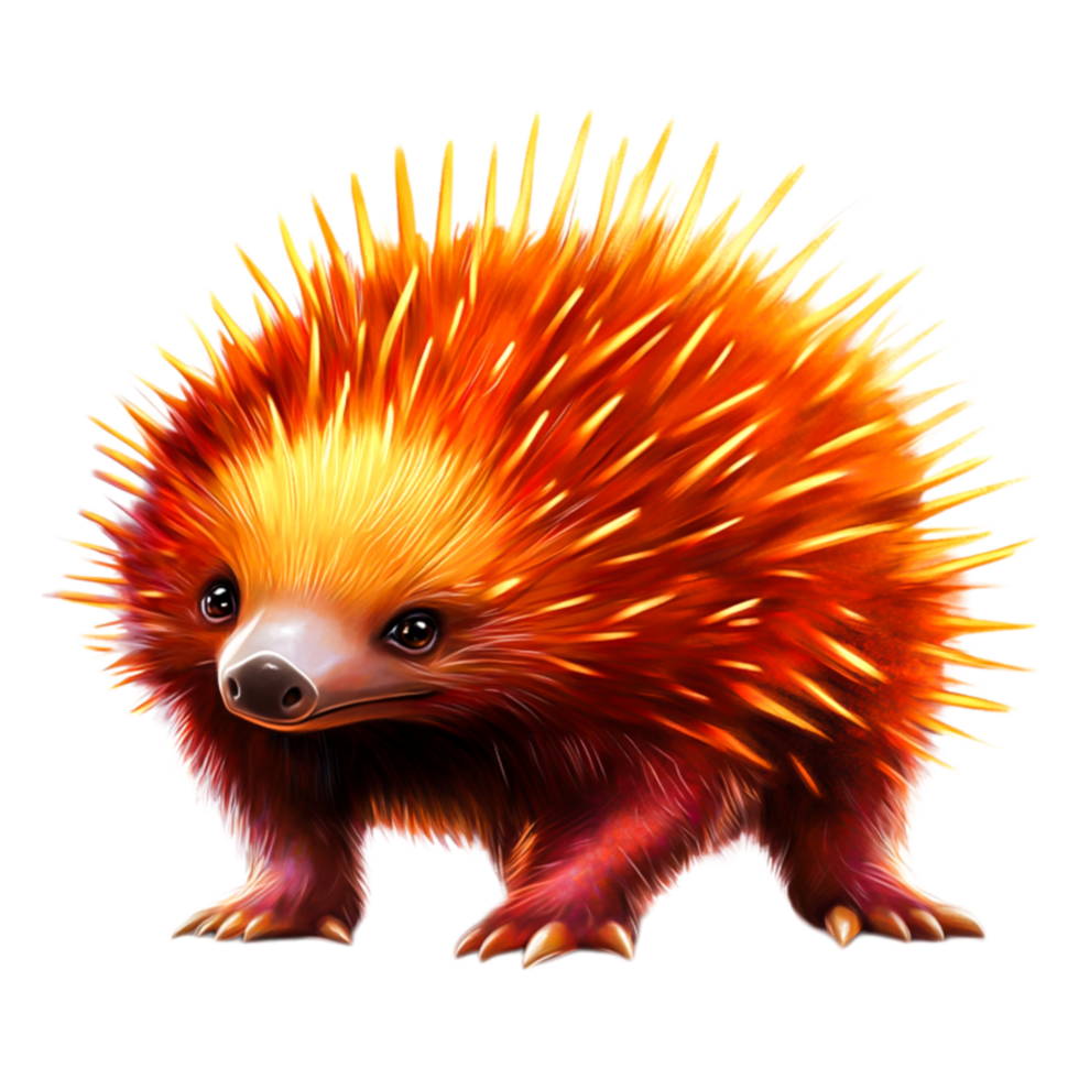 Colorful Echidna with Vibrant Spines on png