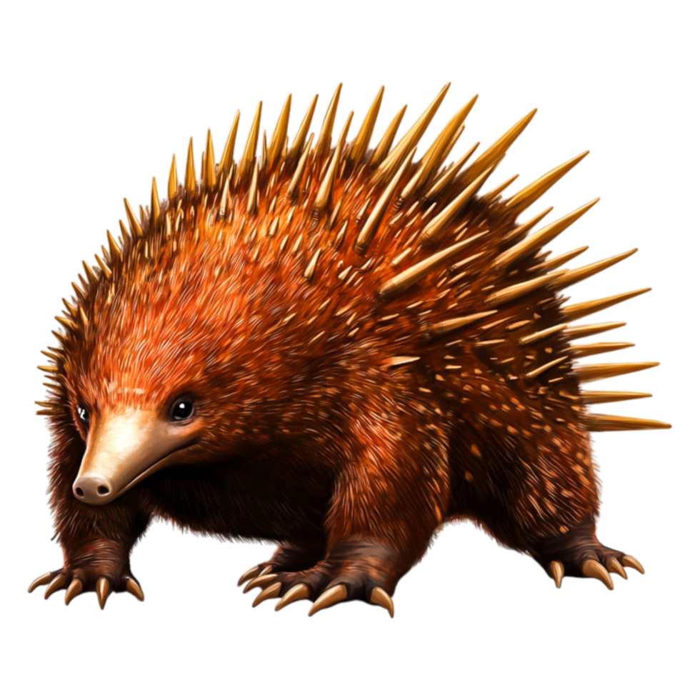 Detailed Illustration of an Echidna with Vibrant Spikes and Fur png