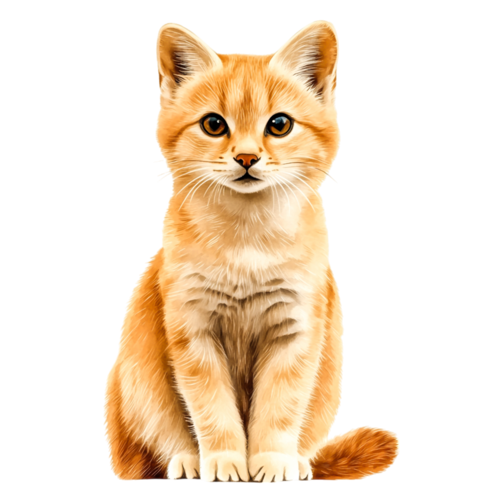 Cute orange kitten with bright eyes sitting and looking forward png
