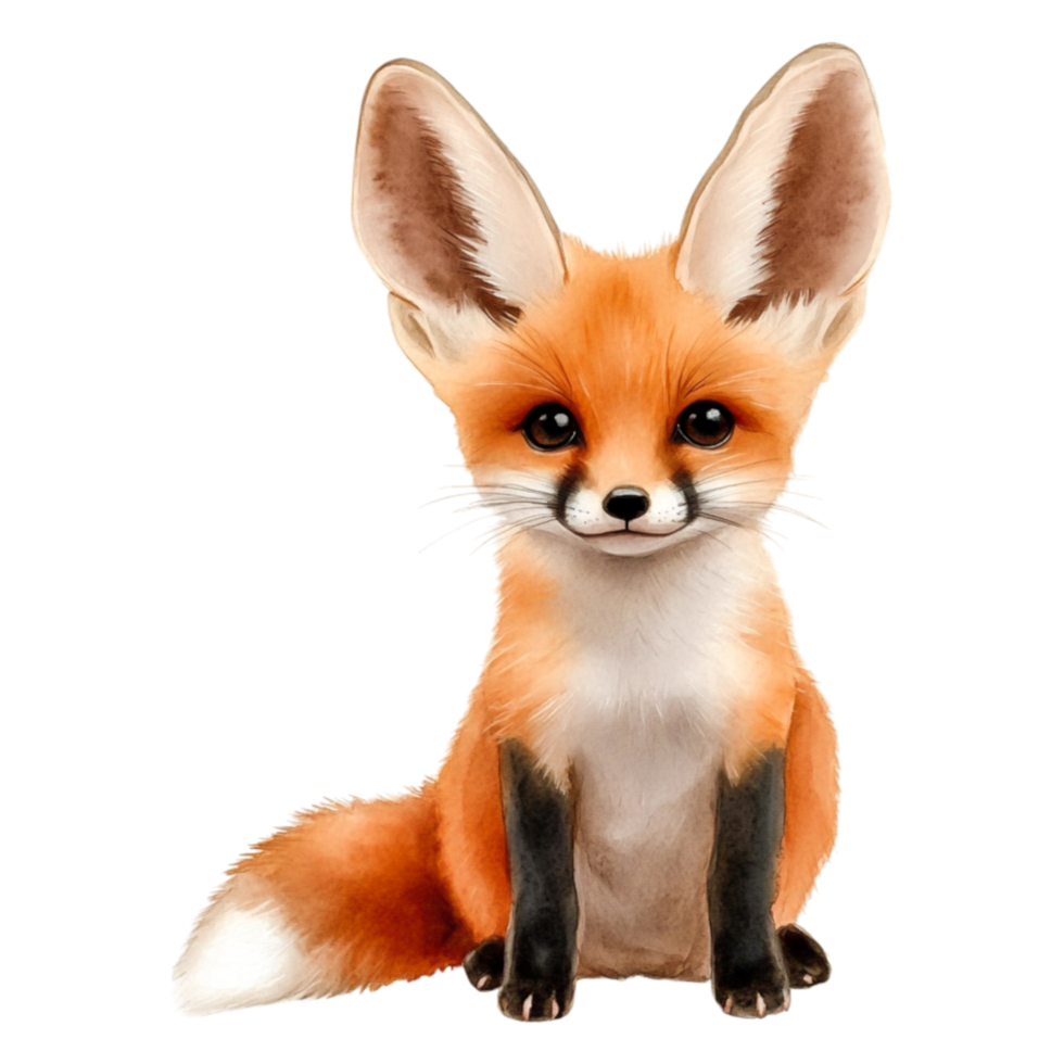 Cute and Adorable Fox Character with Big Ears and Cheerful Expression png