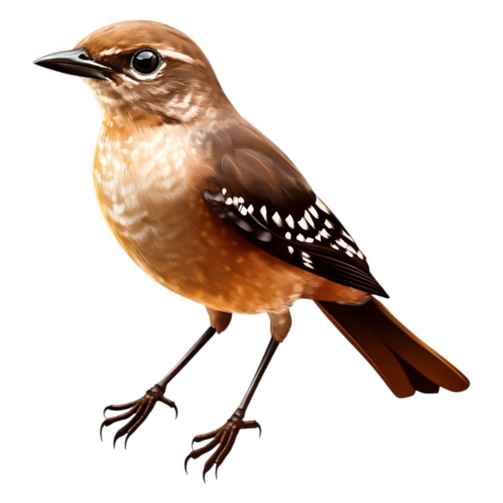 Detailed Illustration of a Small Brown Bird with Distinct Features png