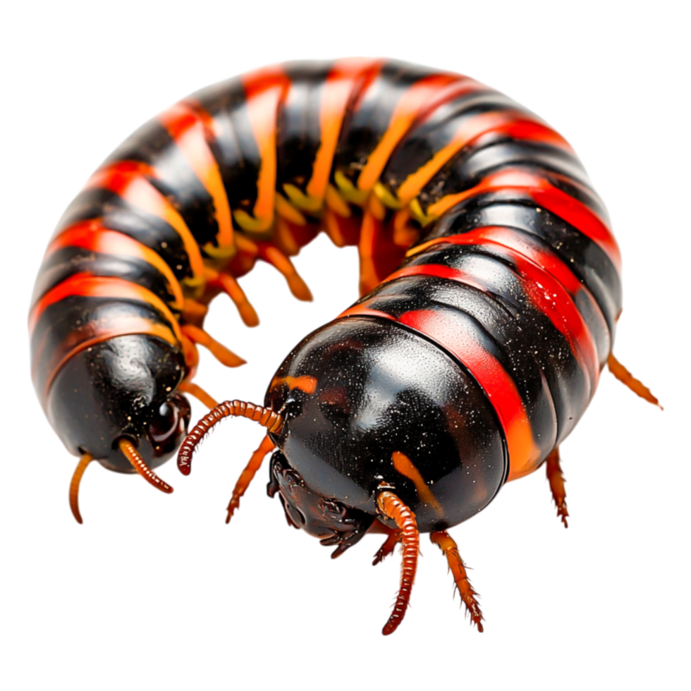 Colorful Millipede with Striking Red and Black Pattern on png