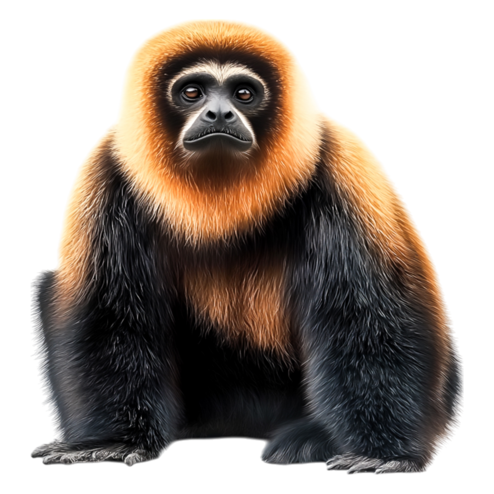 Realistic illustration of a gibbon with distinctive orange fur png