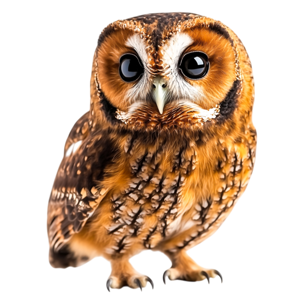 Adorable Owl with Striking Brown and Orange Feather Patterns png