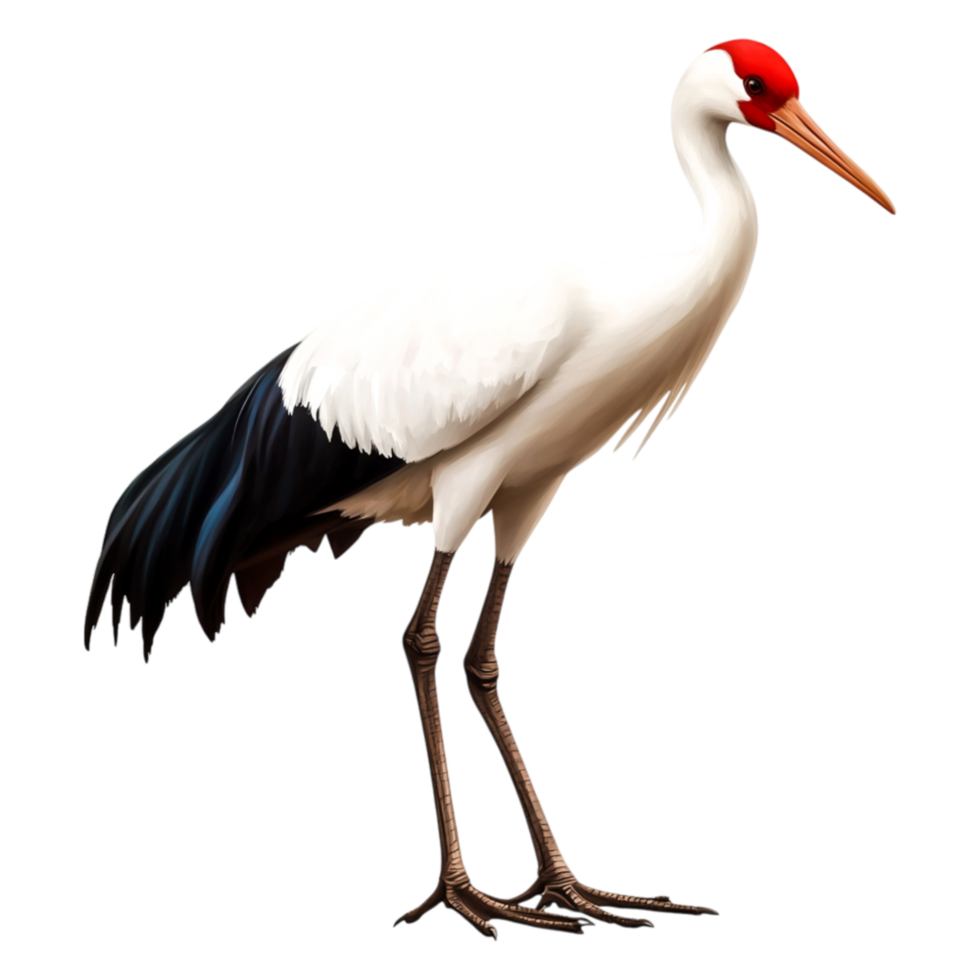 Elegant White Stork Standing Gracefully on One Leg with Red Head png