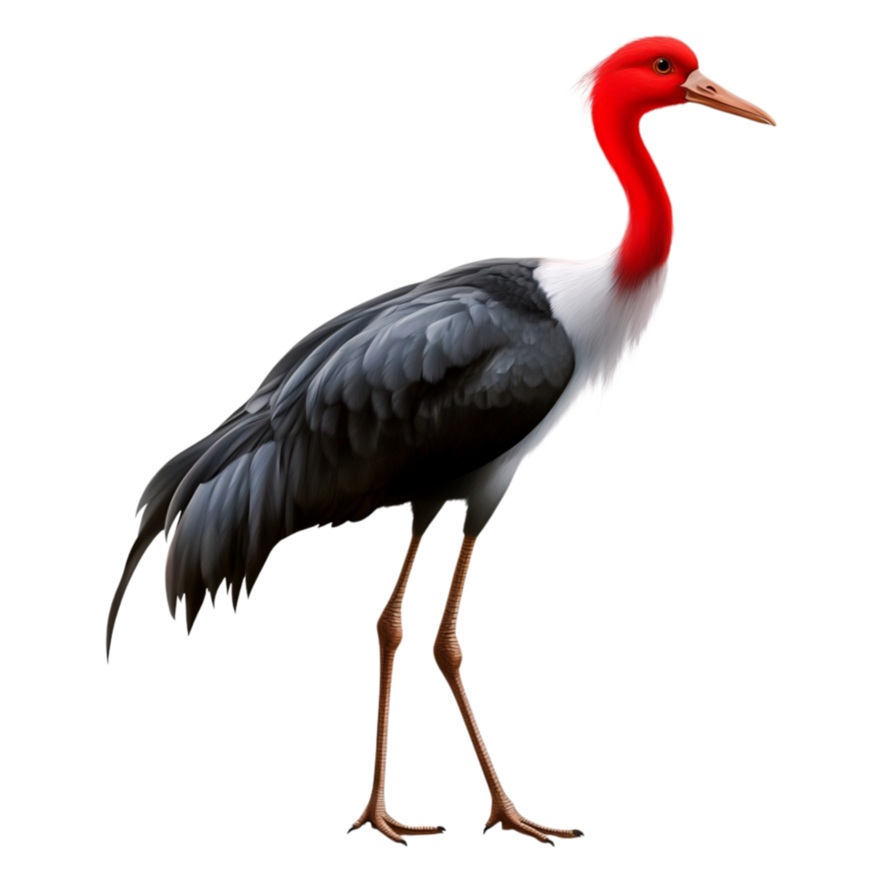 Elegant Crane Standing with Red Head and Black and White Feathers png