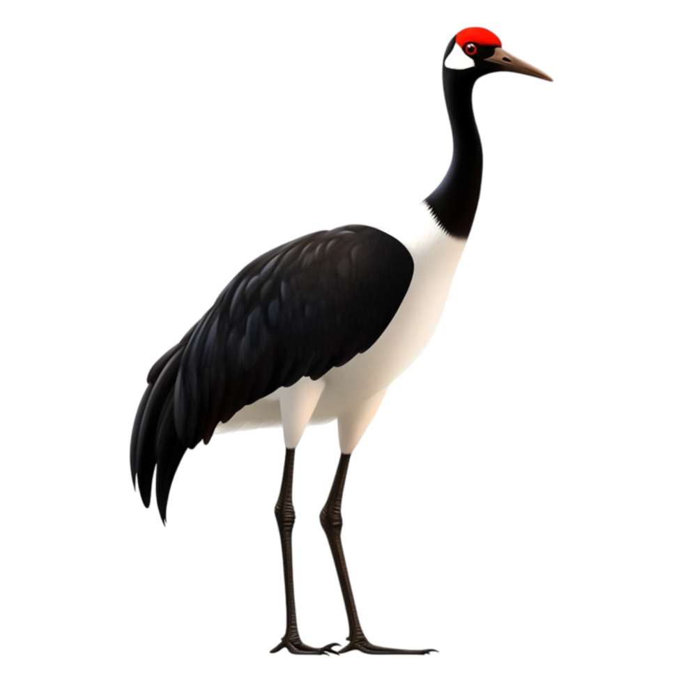 Elegant Black and White Crane Standing Gracefully in Nature Scene png